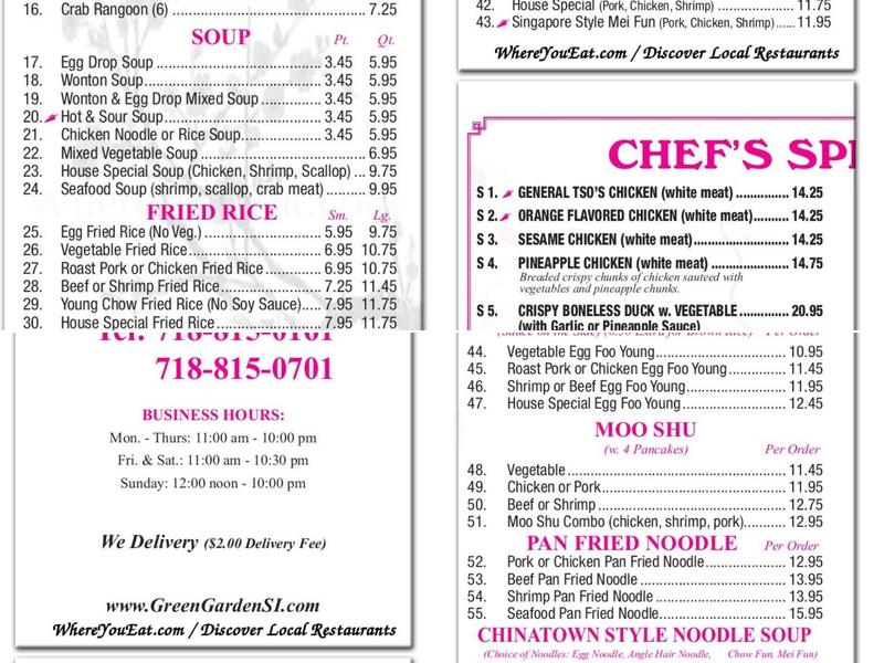 Green Garden Chinese Restaurant Menu