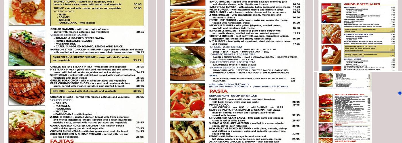 Z One Diner Menu