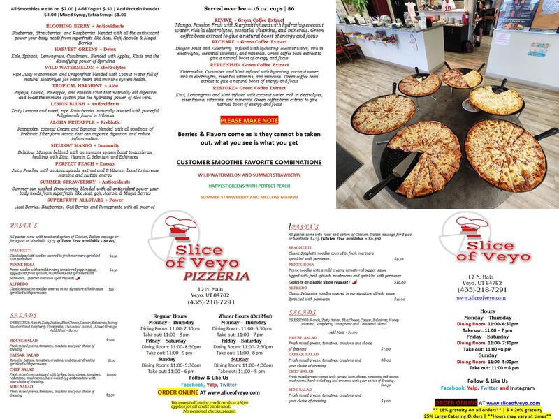 Slice Of Veyo Menu