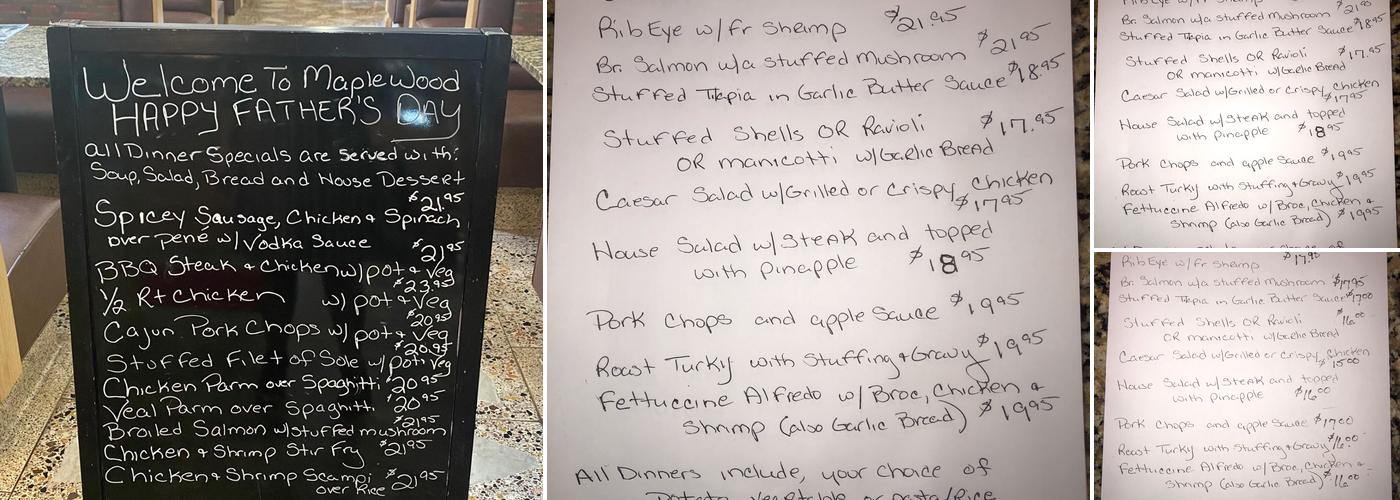 Maplewood Diner Menu