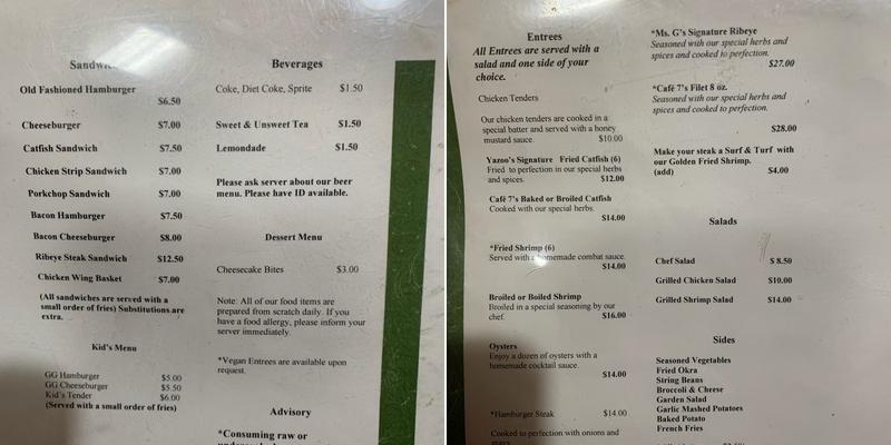 Cafe 7 Menu
