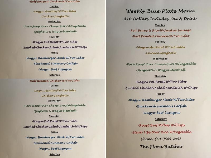 The Flora Butcher Menu