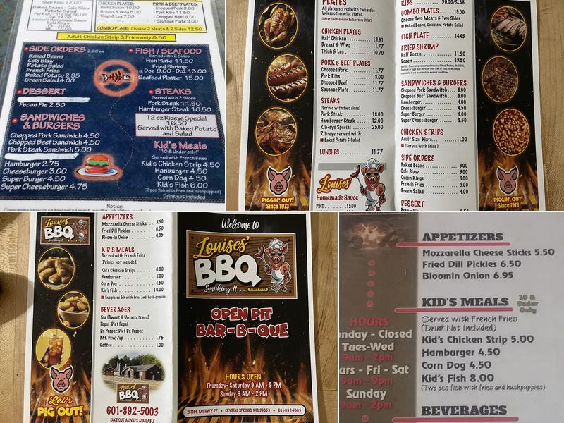 Louise Open Pit Barbeque Menu