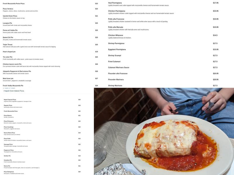 Napoli Pizza & Pasta Menu