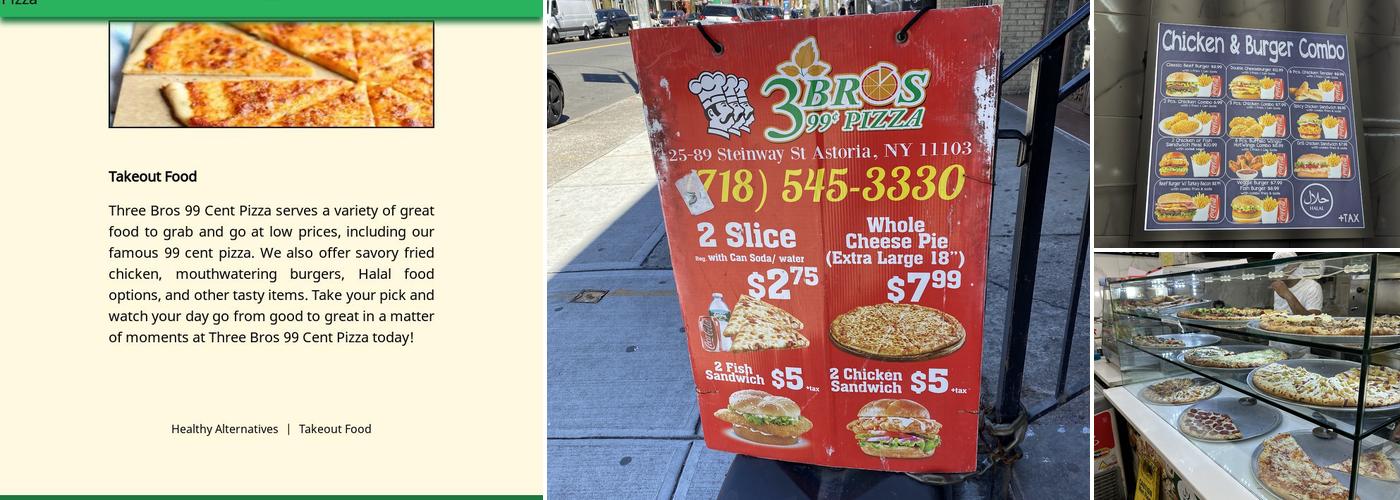 3 Bros 99 Cent Pizza Menu