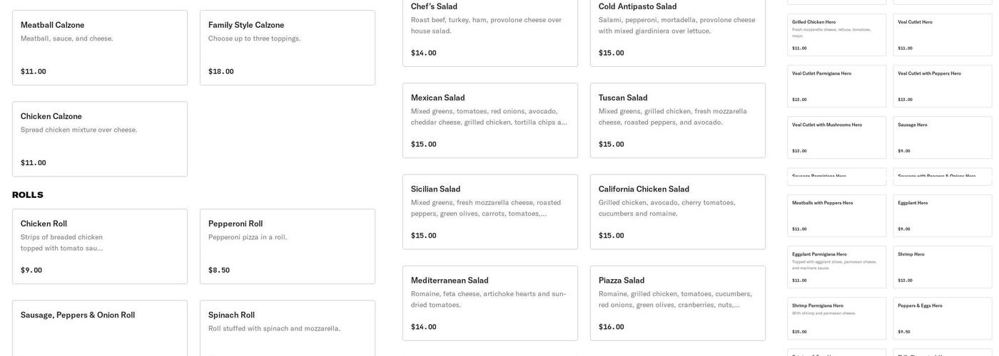 Piazza Pizza Menu