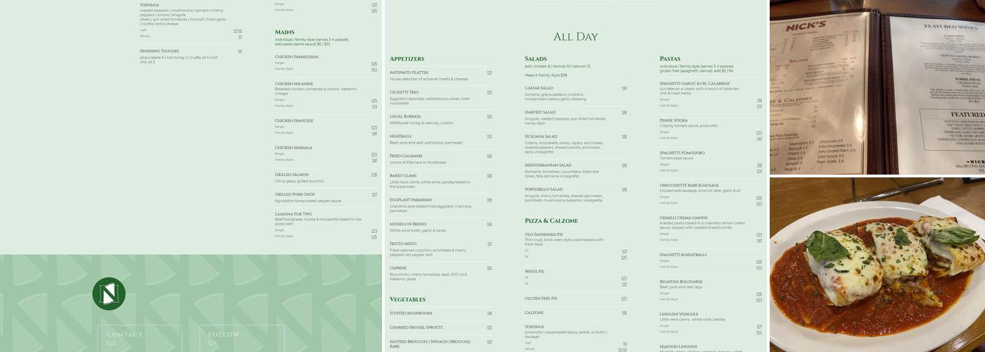 Nick's Pizza Menu
