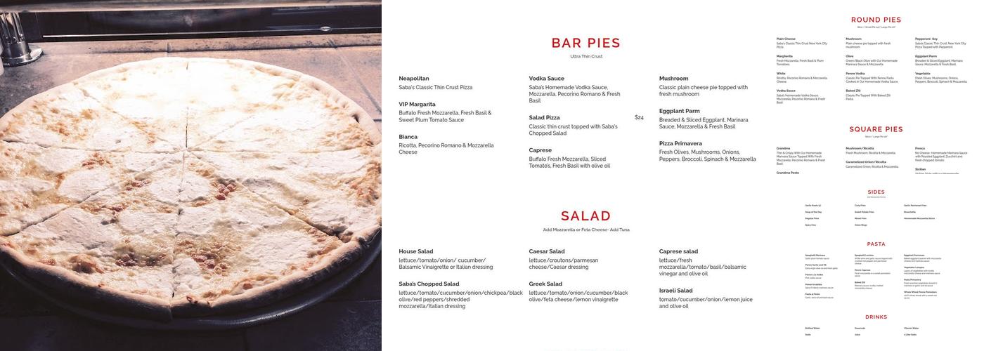 Saba's Pizza Menu