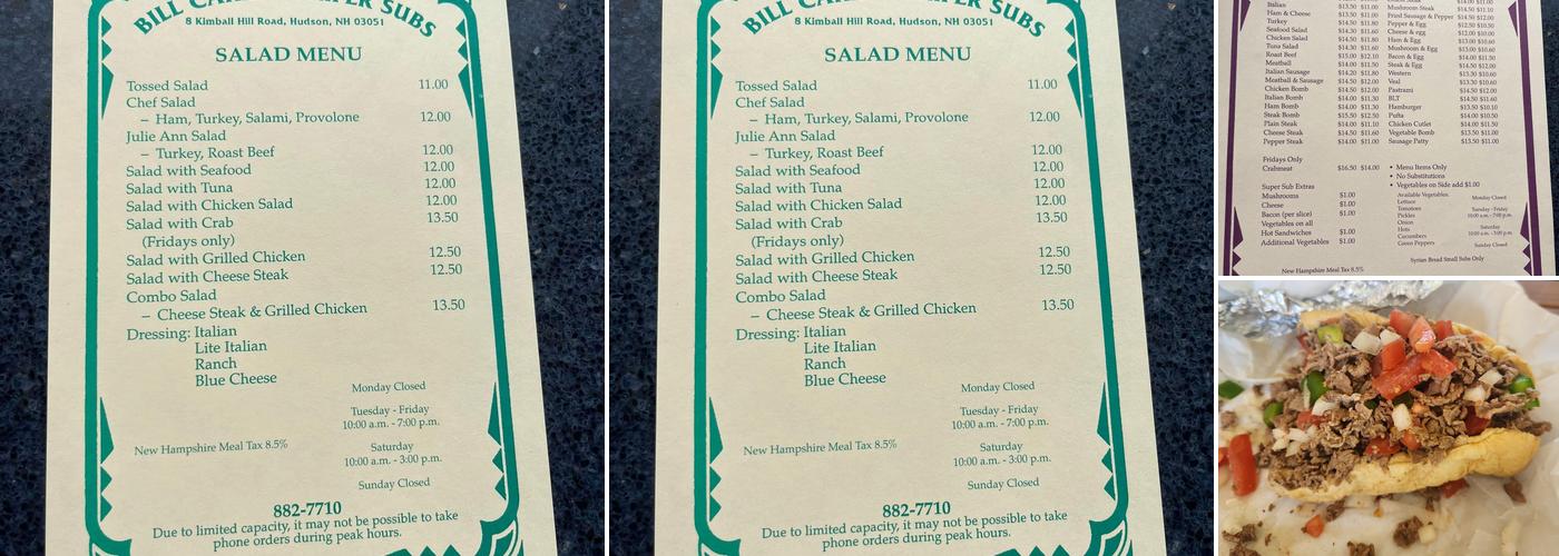 Bill Cahill's Super Subs Menu