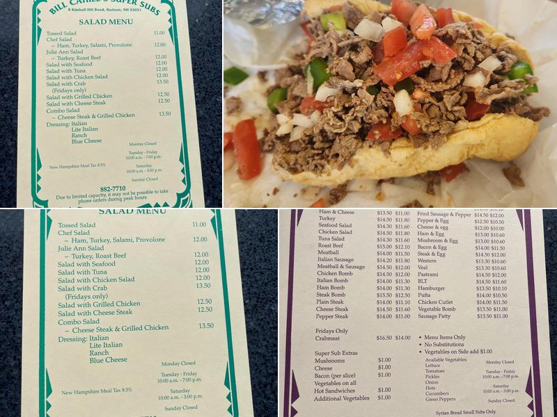 Bill Cahill's Super Subs Menu