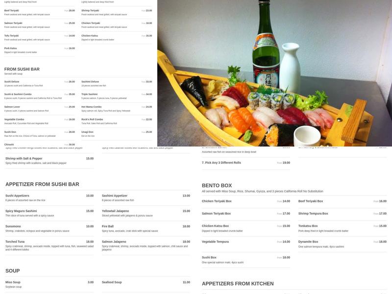 Yoshimama Japanese Sushi Bar Menu