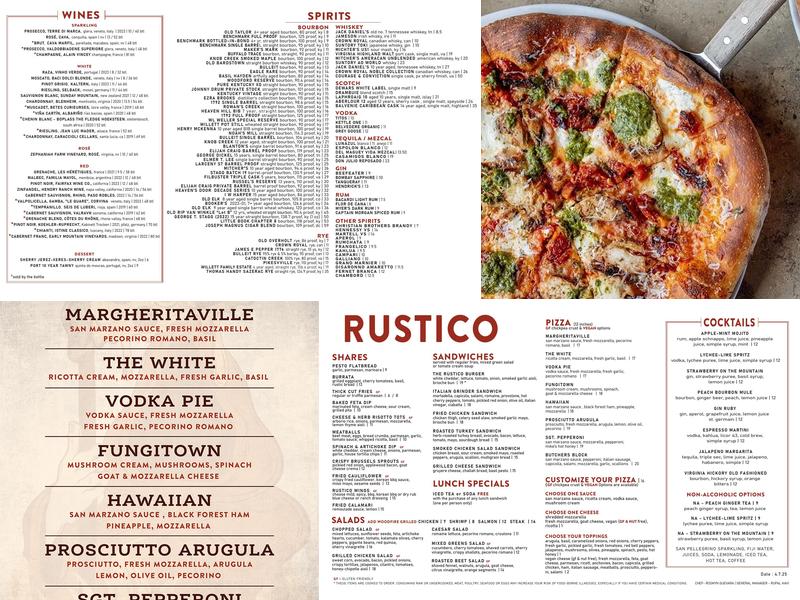 Rustico Alexandria Menu