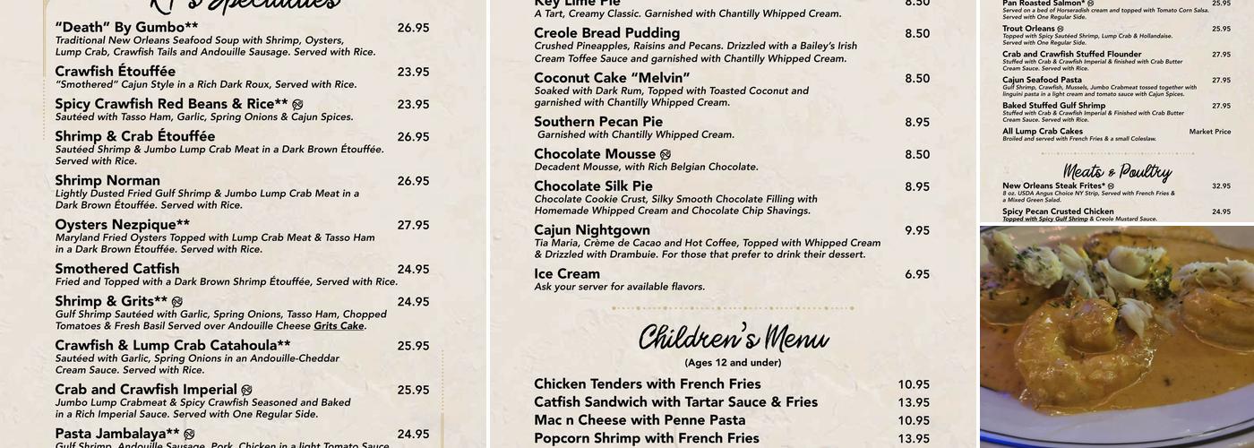 RT's Restaurant Menu