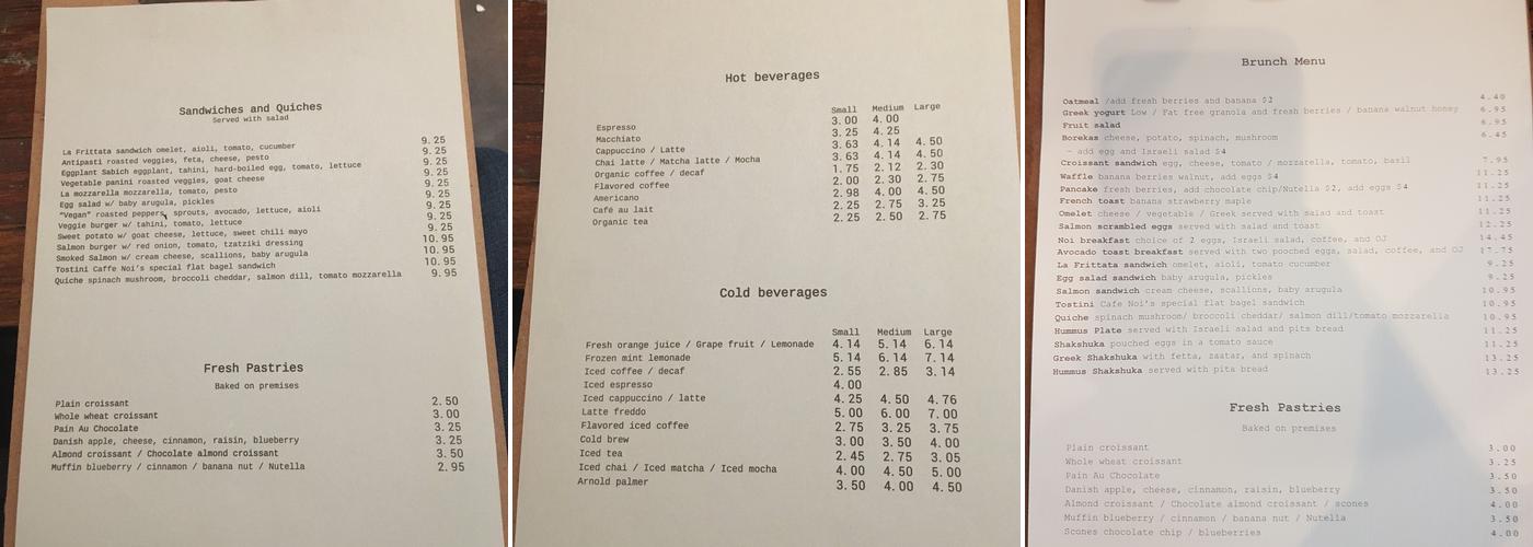 Cafe Noi Menu