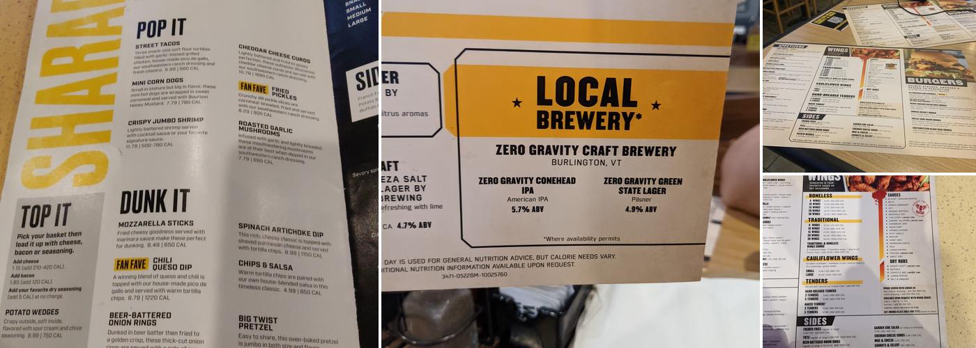 Buffalo Wild Wings Menu