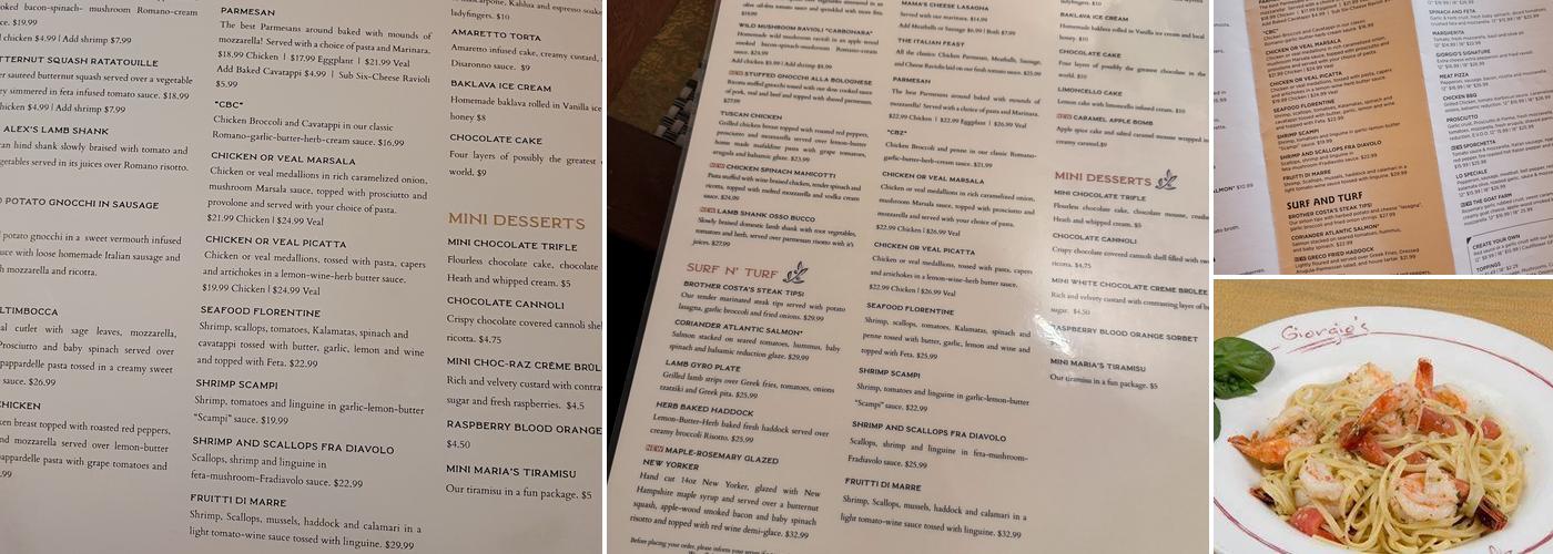 Giorgio's Ristorante & Bar - Merrimack Menu
