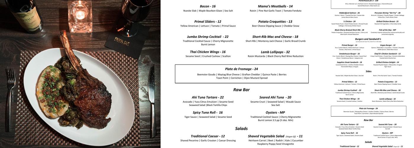 Primal Cut Steakhouse Menu