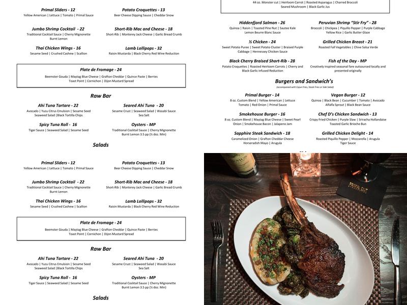 Primal Cut Steakhouse Menu