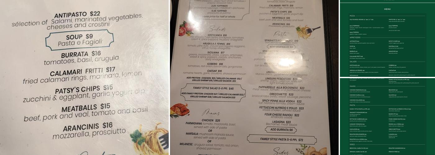 Patsy's Pizzeria Menu
