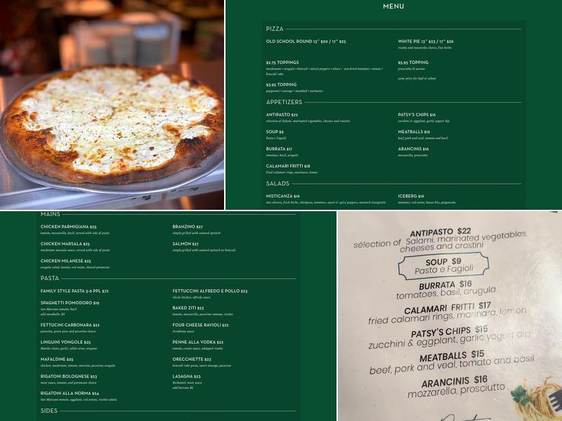 Patsy's Pizzeria Menu