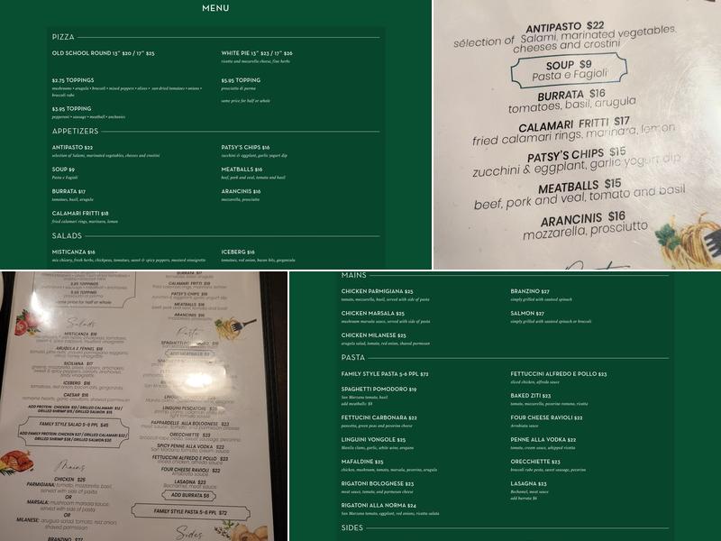 Patsy's Pizzeria Menu