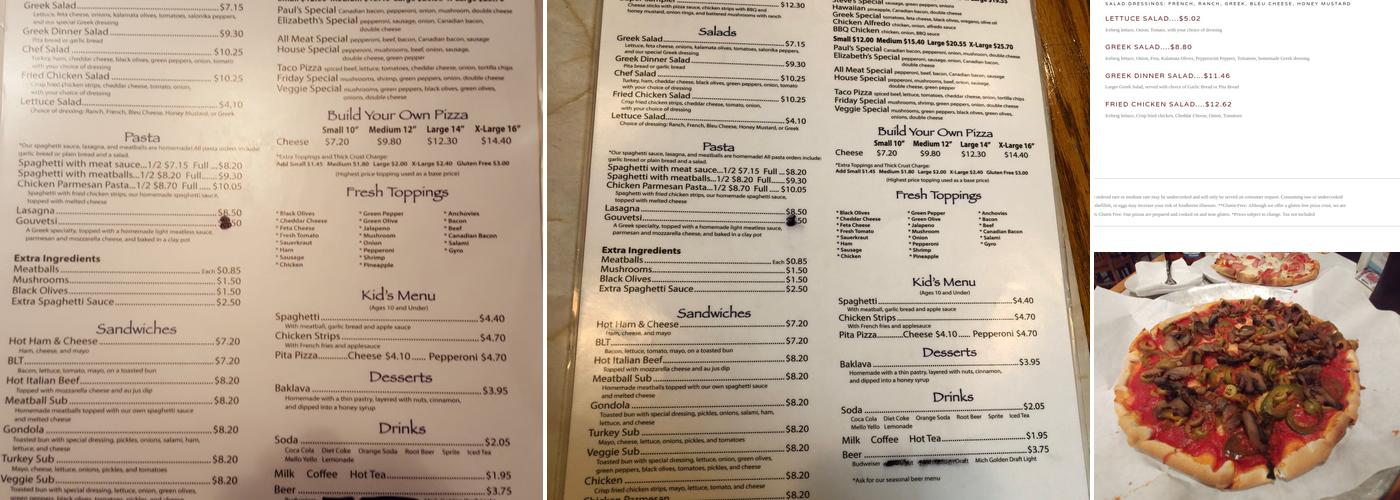 Steve's Pizza Palace Menu