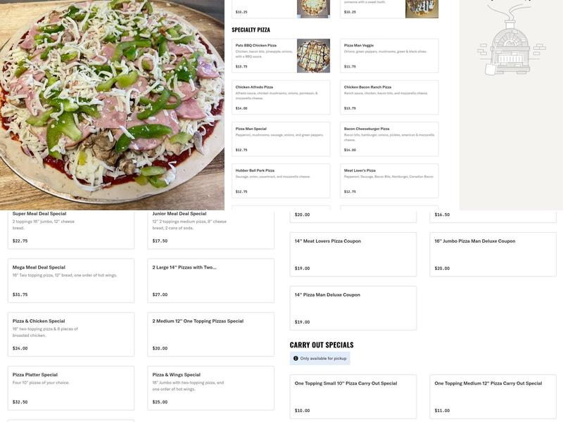 Ellsworth Pizza Man Menu