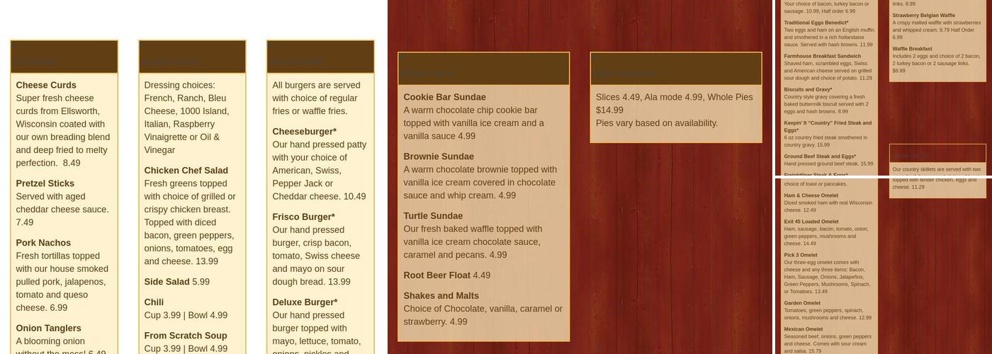 Exit 45 Restaurant Menu