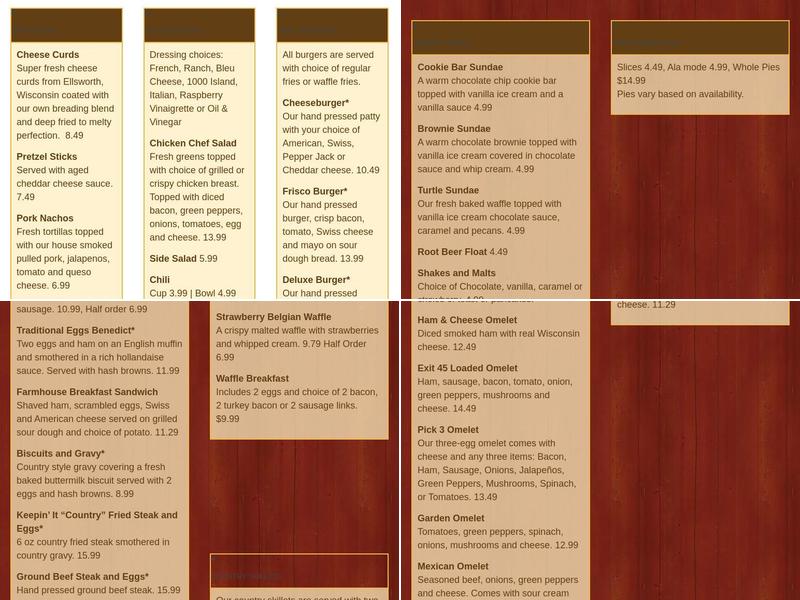 Exit 45 Restaurant Menu