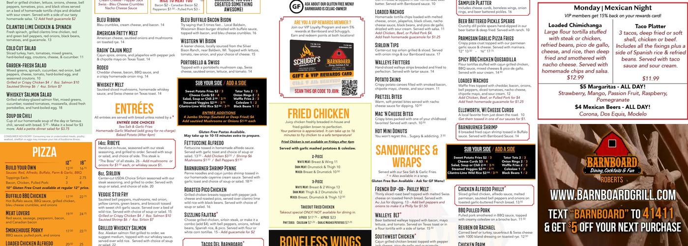 Barn Board Grill & Saloon Menu