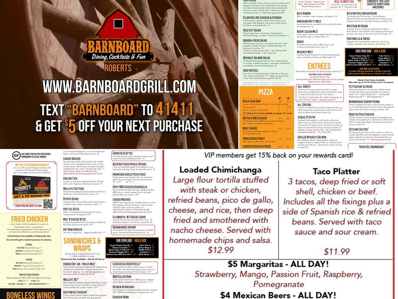 Barn Board Grill & Saloon Menu