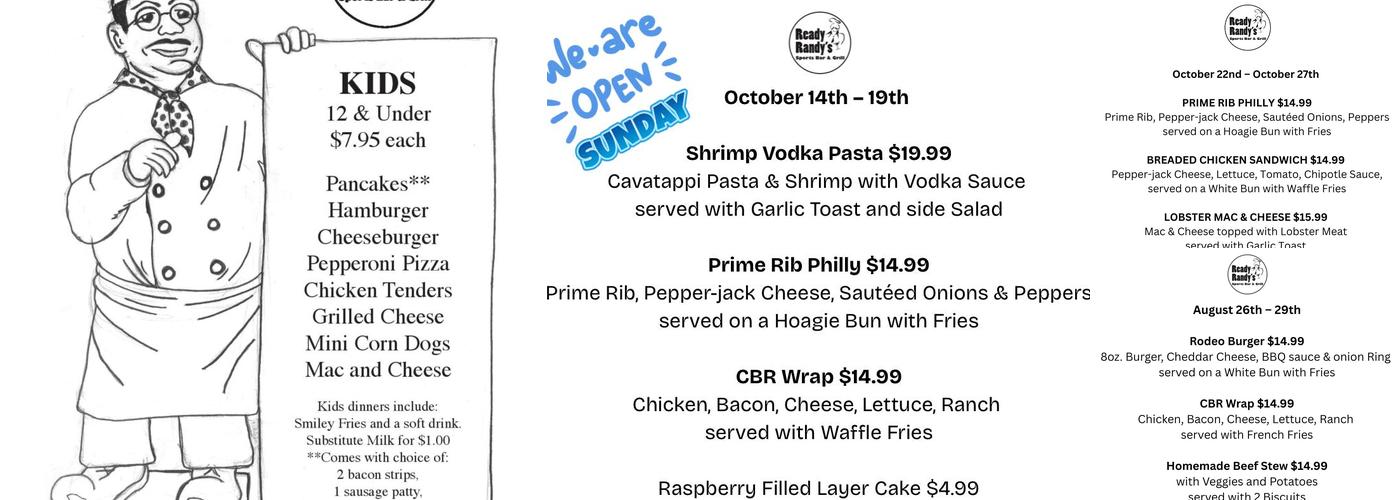 Ready Randy's Sports Bar & Grill Menu