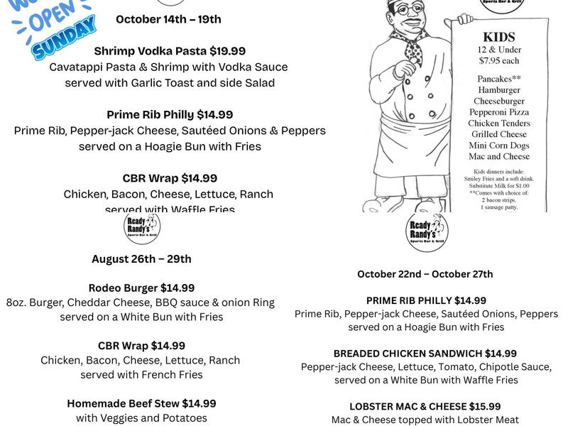 Ready Randy's Sports Bar & Grill Menu