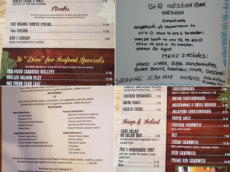 Peg's Pleasant View Menu