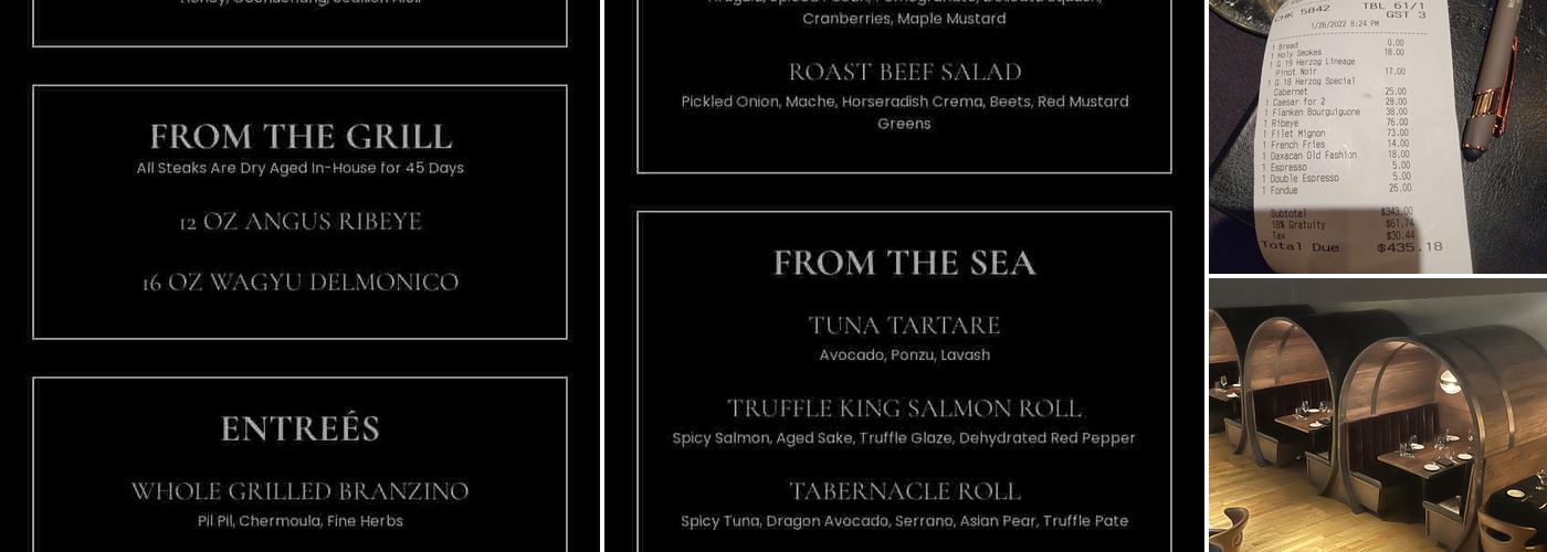 Tabernacle Steakhouse Menu