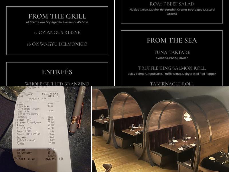 Tabernacle Steakhouse Menu
