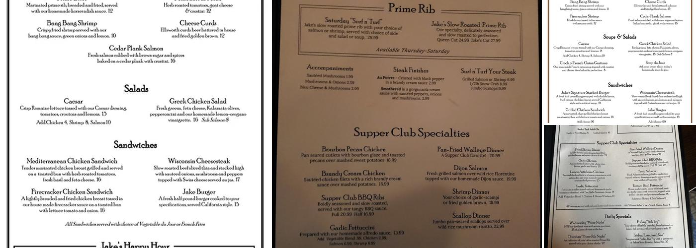 Jake's Supper Club Menu