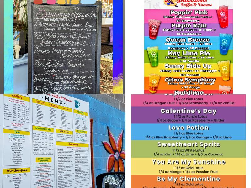 Yellowstone Coffee and Canvas Menu