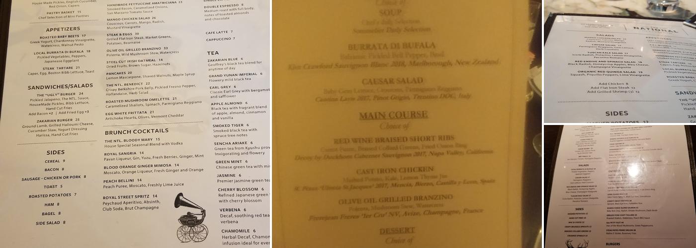 The National Bar & Dining Rooms Menu