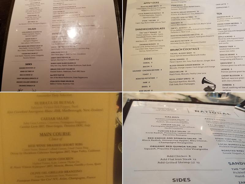 The National Bar & Dining Rooms Menu