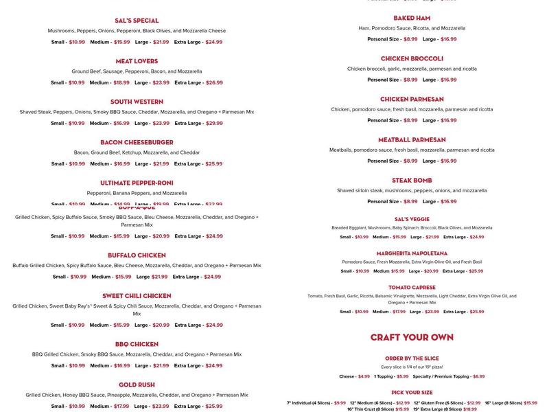 Sal's Pizza | Manchester, NH Menu