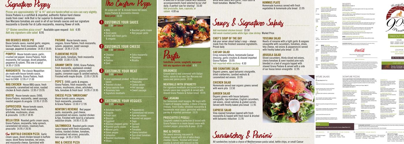 900 Degrees Neapolitan Pizzeria Menu
