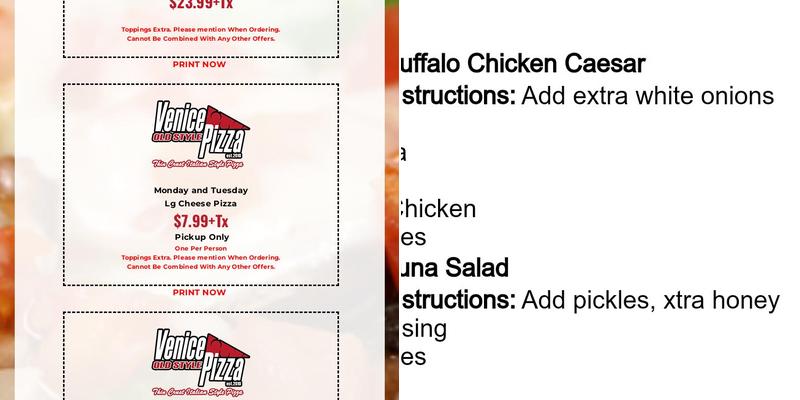 Venice Old Style Pizza Menu