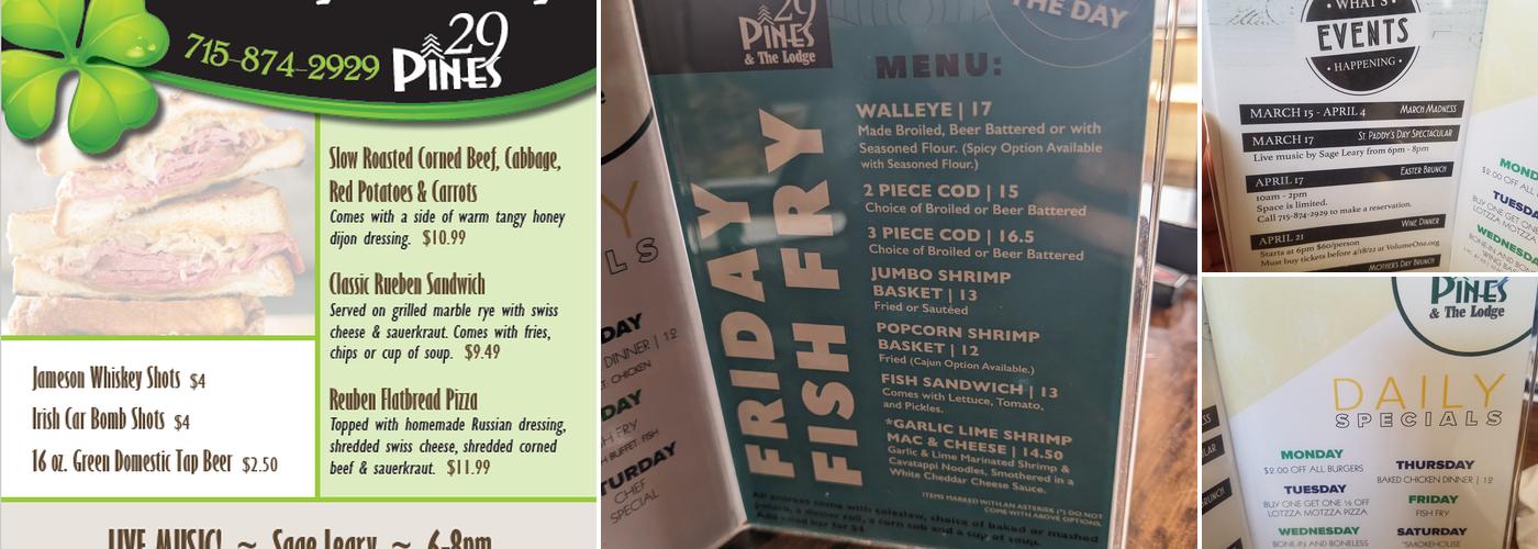 29 Pines Conference Center and Lounge Menu
