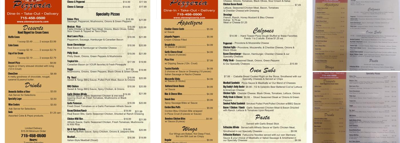 Stone Oven Pizzeria Menu
