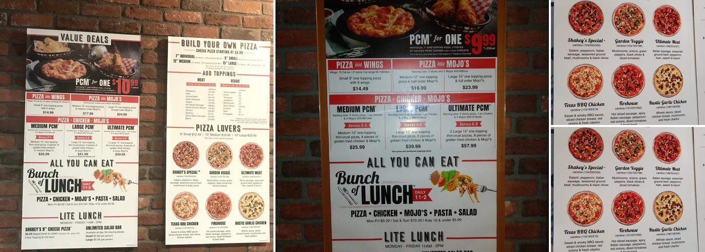 Shakey's Pizza Parlor Menu