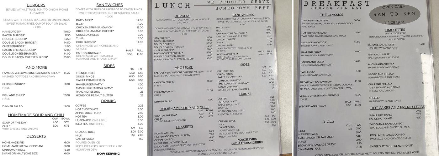 Glen's Cafe Menu