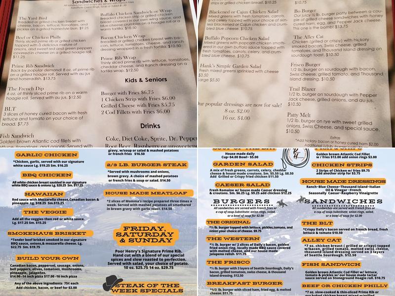 Poor Henry's Bar Menu