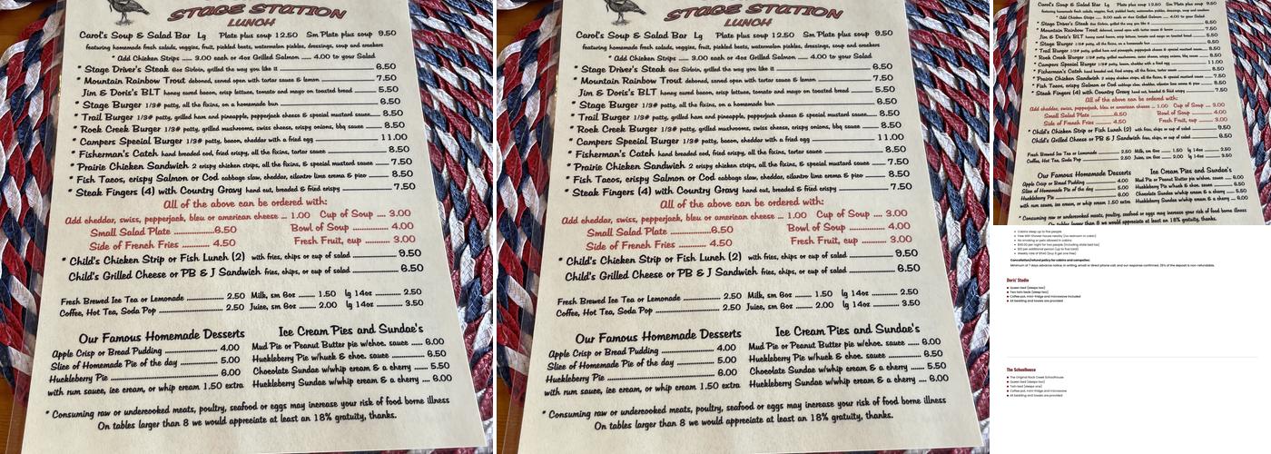 Ekstrom's Stage Station Menu