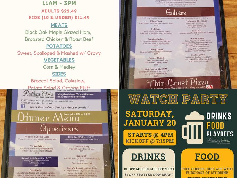 Rolling Oaks Supper Club, Lounge & Catering Menu